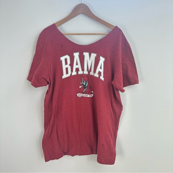 Bama Alabama Crimson Tide Destroyed off the shoulder T-Shirt - Picture 8 of 13